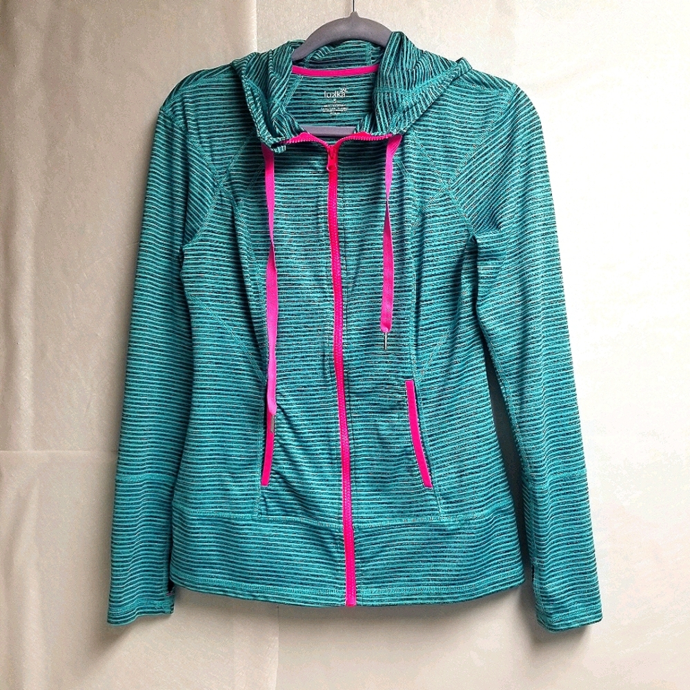 Lukka Teal Black Stripes Zip Up Hoodie S